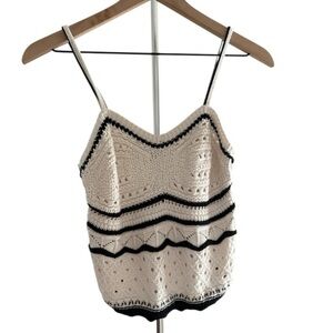 Olive + Oak Ivory/Cream Black Trim‎ Crochet Tank Top